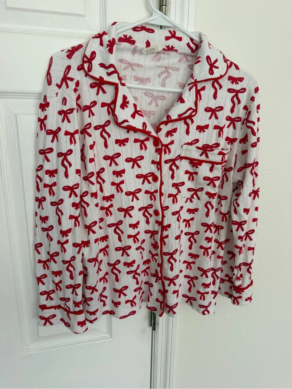 SIIX Collection Red Bows Organic Cotton Pointelle Pajama Lounge Set Size S